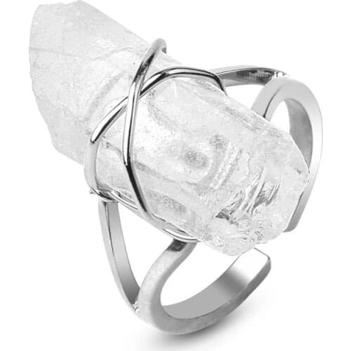 Wrapped Wire Clear Quartz Open Ring for Women “Positivity” Raw Stone Reiki Raw Quartz Point Jewelry