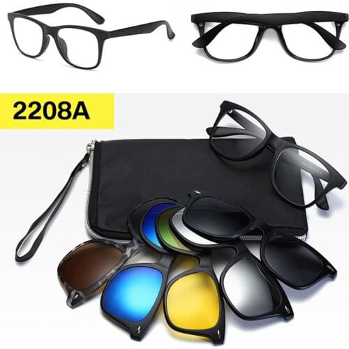 6pcs/set Magnet Clip Sunglasses Polarized Women and Men Rectangle Spectacle TR90 Anti-blue Light Night Vision Glasses 2208A