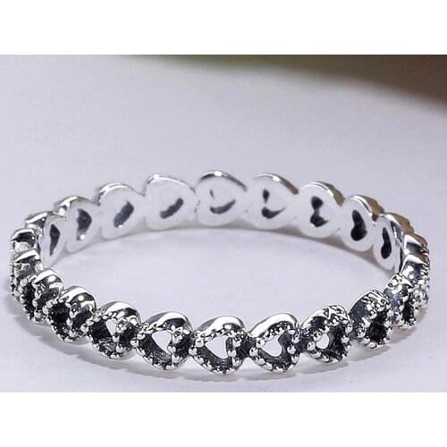 Original Openwork Vintage Linked Love Heart Rings For Women 925 Sterling Silver Ring Wedding Party Gift Jewelry