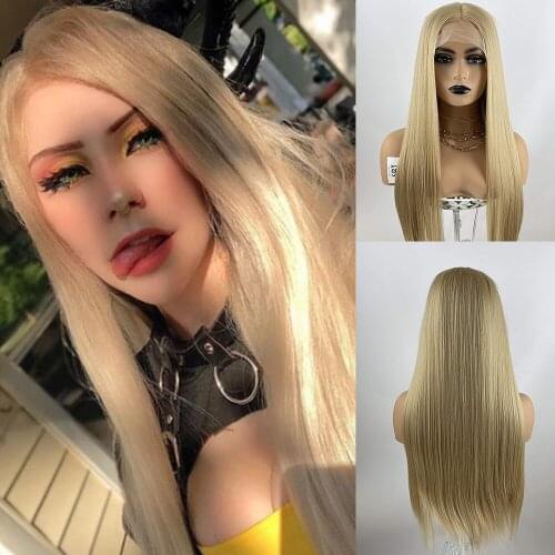 Bai Cheng Blonde Long Natural Straight Lace Front Wigs for Women Long Silky Straight Middle Part Wig Daily Use 22 inch
