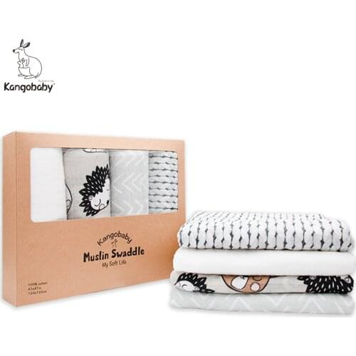 120x120cm Organic Cotton Muslin Swaddle Blankets Baby Wrap Newborn Decor Photography Manta Bedding Stroller Cover 4Pcs/Pack