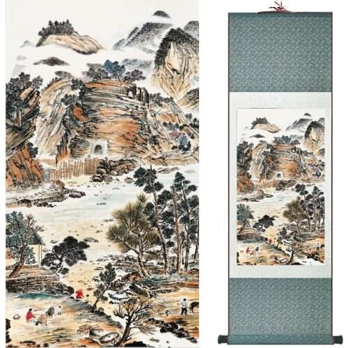 Landscape painting Home Office Decoration Chinese scroll painting Mountains and river painting 19071504