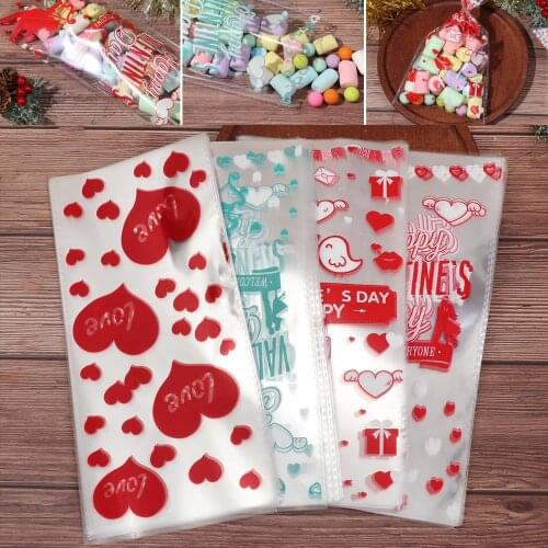 50Pcs/Pack Wedding Candy Cookie Gift Bag Self-standing Holder Handmade Cupcake Cookie DIY Plastic Packaging Bags Valentines Day