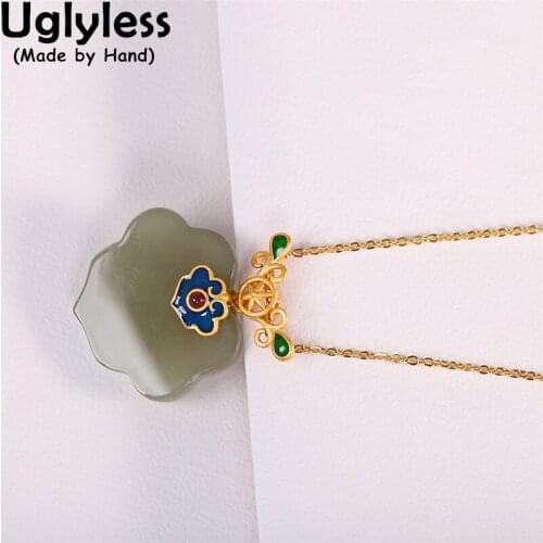Uglyless Ethnic Abstract Heart-shape Pendants for Women Exotic Gemstones Jade Necklaces 925 Sterling Silver Retro Jewel NO Chain