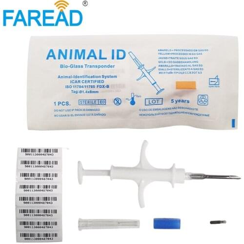 X20pcs 1.4*8mm FDX-B implants dog cat birds reptiles ID RFID Animal Tag ICAR register Microchip syringe for Pet Identification