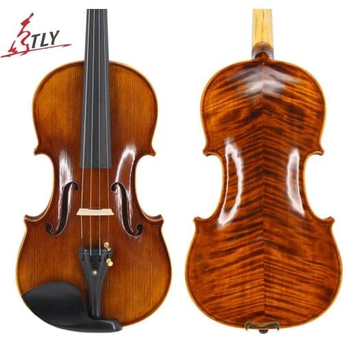 TONGLING Hand-craft Full Size Advanced Violin Oil Varnish Naturel Flamed Maple Antique Violin 4/4 Spruce Plate Ebony Fitted