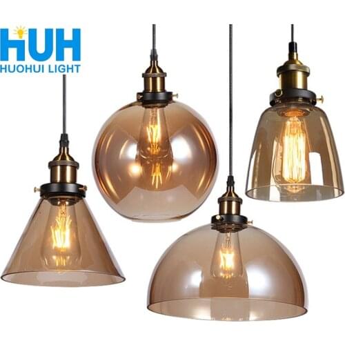 Vintage Pendant Lights American Amber Glass Pendant Lamp E27 Edison Light Bulb Dinning room Kitchen Home Decor Planetarium Lamp