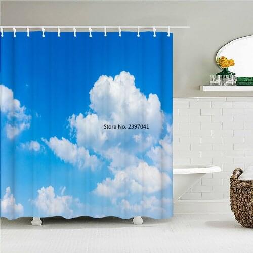 Blue Sky Clouds Scenery Shower Curtain Waterproof Bathroom Curtain With Hooks Bath Curtains Fabric 3d Printed 180*200cm Curtain