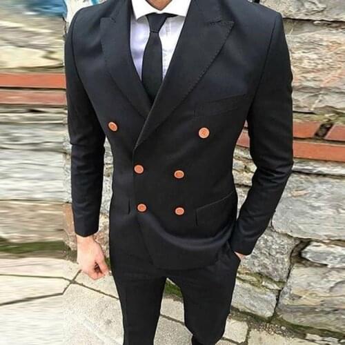 High Quality Double-Breasted Groomsmen Peak Lapel Groom Tuxedos Men Suits Wedding/Prom Best Man Blazer ( Jacket+Pants+Tie) T02