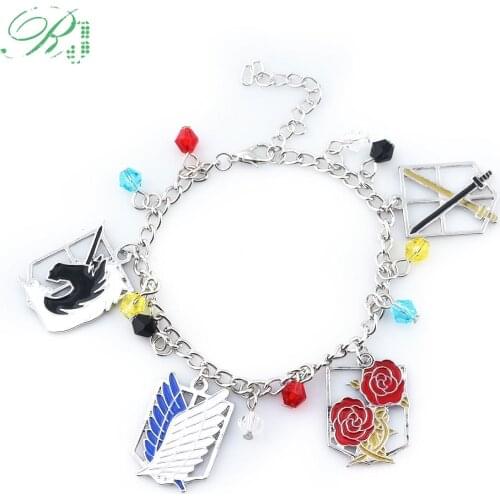 RJ Japanese Shingeki No Kyojin Bracelets Attack On Titan Bangles Wings Of Liberty Crystal Pulsera Lady Girls Jewelry