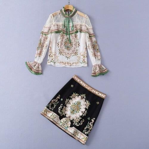 Europe and the United States womens clothing in the spring of 2021 the new printing shirt sleeves lace stitching print dress fa