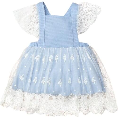 2021-03-24 Lioraitiin 0-24M Newborn Infant Baby Girl’s Fashion Suspender Skirt Sweet Lace Stitching Cross Straps A-line Skirt
