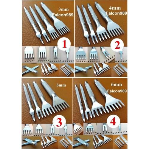 4kinds 3/4/5/6mm 1/2/4/6 Prongs Leather Craft Sewing Stitching Diamond Lacing Chisel Pricking Iron Punch Tool Carve Stamp Knife