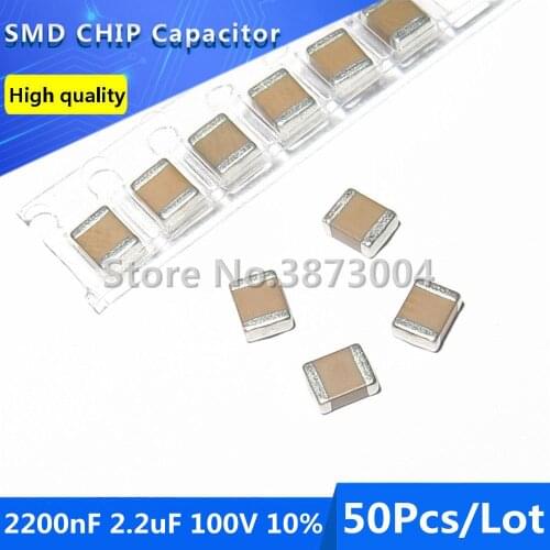 50pcs 1210 2200nF 2.2uF 100V 10% Thick Film Chip Multilayer Ceramic Capacitor
