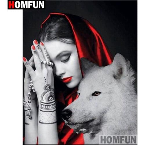 HOMFUN Full Square/Round Drill 5D DIY Diamond Painting "Beautiful wolf"Embroidery Cross Stitch 5D Home Decor A16309