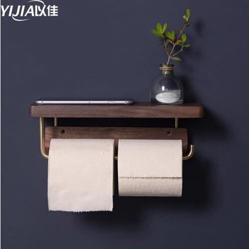 Brass paper roll holder toilet paper towel holder toilet solid wood retro pastoral style toilet paper rack paper towel storage
