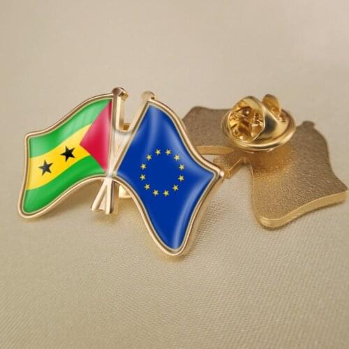 European Union and Sao Tome and Principe Crossed Double Friendship Flags Lapel Pins