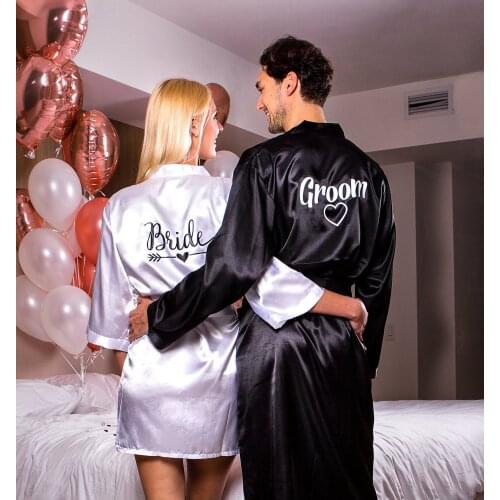 Personalized Groom and Bride Satin Robes Valentines Day Gift Robes for Couple Matching Custom Robes for Wedding Men and Women