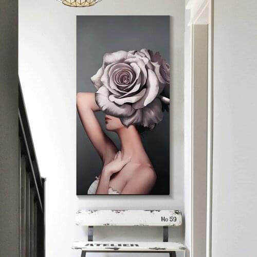Canvas Painting Decor Cavan Painting Wall Picture Poster Modern Art Picture Sexuality Womens Purple Flowers in Livingroo