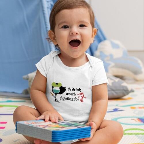 A Drink Worth Fighting For Letters Toddler Clothes Print Disney Summer New White Baby Girl Boy Onesie 0-24M Wine Glass Princess