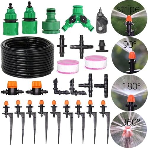 10-50m Garden Drip Irrigation Automatic Watering Kit 90°/180°/360°/stripe Nozzle Connector 1/4 Inch Hose Flower Plant Greenhouse