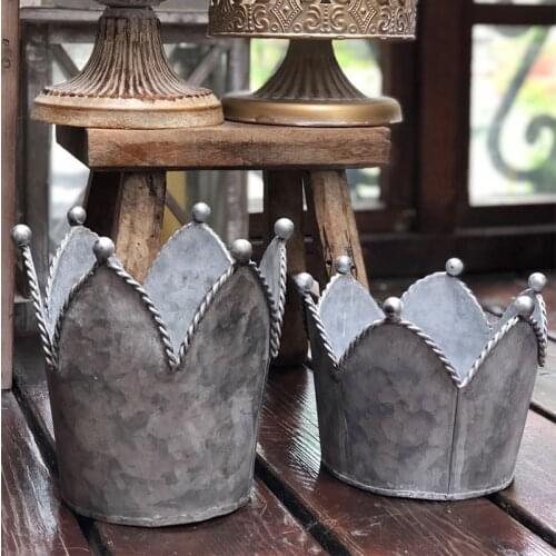 Crown retro vintage galvanized zinc pots