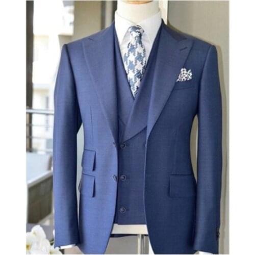 Handsome Groomsmen Peak Lapel Groom Tuxedos Mens Wedding Dress Man Jacket Blazer Prom Dinner (Jacket+Pants+Tie+Vest) A192