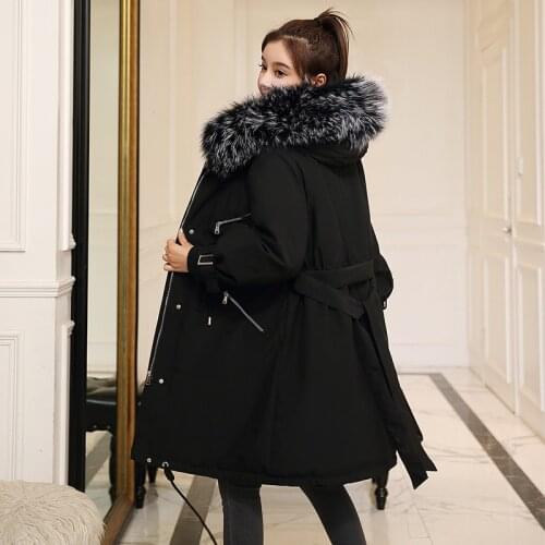 Korean Style Fad Winter Long Jacket For Women Parkas Female Hooded Oversized Solid With Fur Collar Sashes Thick Coats Ladies