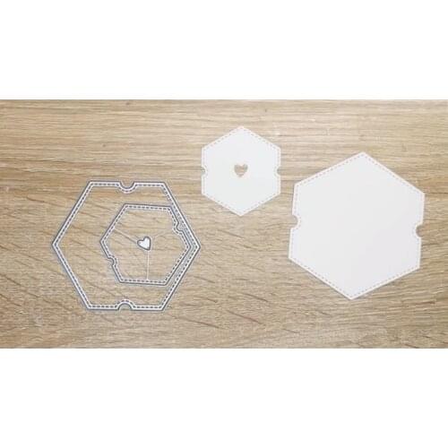 2021 HOT NEW Large hexagon DIES with stitching edge metal cutting Tian dice and stamp template for scrapbook seal embossed
