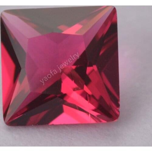 Hot Sale 2x2~12x12mm 5A 5# Dark Rose Red Color Square Princess Cut Stone Loose Synthetic Glass Beads Gems For Jewelry DIY