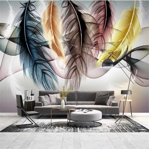 Milofi custom 3D photo mural wallpaper Nordic light luxury hand-painted feather abstract smoke living room sofa background wall