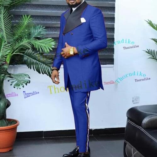 Thorndike Royal Blue Suits for Men 2 Piece Double Breasted Costume Homme Wedding Tuxedo Groom Terno MasculinoT1058