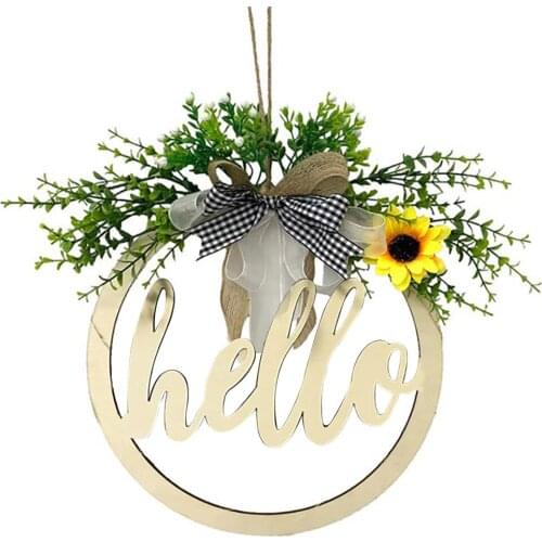 Wall Decal Door Pendant Simulation Wreath Wreaths Welcome Wooden Sign Hollow Out Home Decoration With Light Party Decor