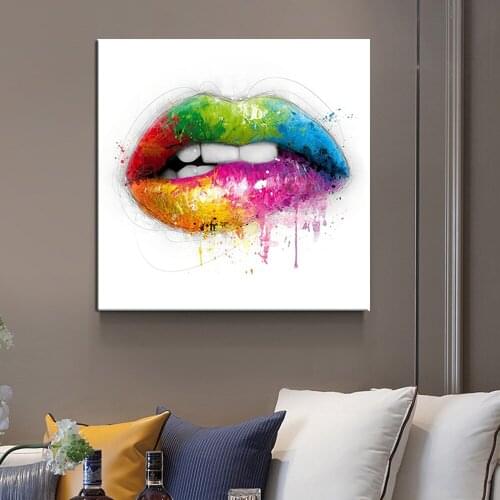 Wall Art Abstract Canvas Painting Lips Art Colorful Picture For Living Room Home Decor
