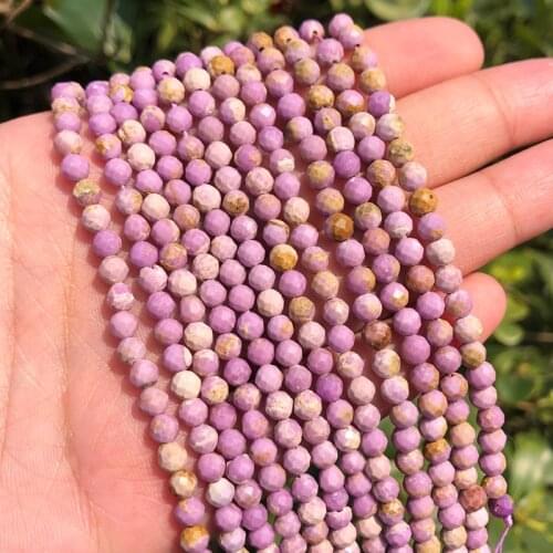 Natural Gems Bead Faceted Purple Lepidolite Stone Round Loose DIY Beads for Jewelry Making Handmade Bracelet 15'' 2/3/4mm