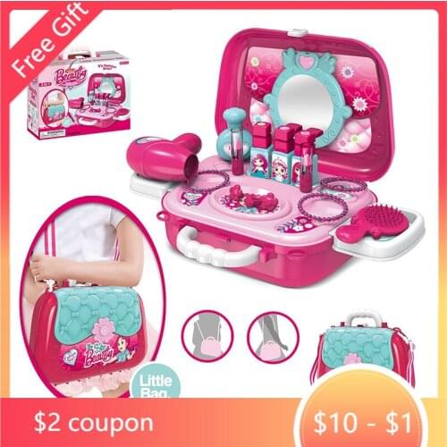 1 Set New Children Beauty Kids Make Up Cosmetic Bag Carry Case Pretend Play Hair Dryer Gift Set Children Girls Toys xmas