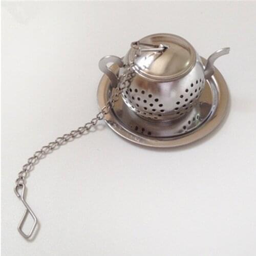 NEW Lovely Convenient Spice Drinking Strainer Herbal Filter Stainless Steel Loose Teapot Shape Tea Leaf Infuser With Tray