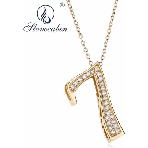 Slovecabin 925 Sterling Silver Bijoux Female Gold Color Number 9 Pendant Japan Luxury CZ 0 Letter 7 8 Pendant Chain Necklace