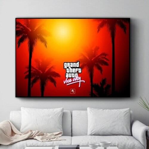 Gta Vice City Sunset Landscape Posters And Prints Canvas Painting Wall Pictures For Living Room Art Decoration Home Decor