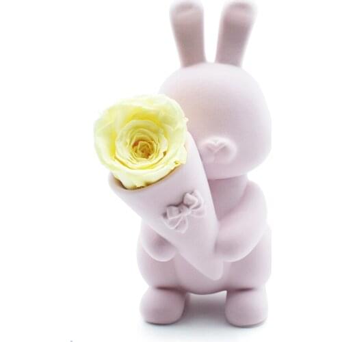 Rose Rabbit Light Yellow Forever Flower Art Craft Gift Wedding Anniversary Flower 2021 New Year Gift