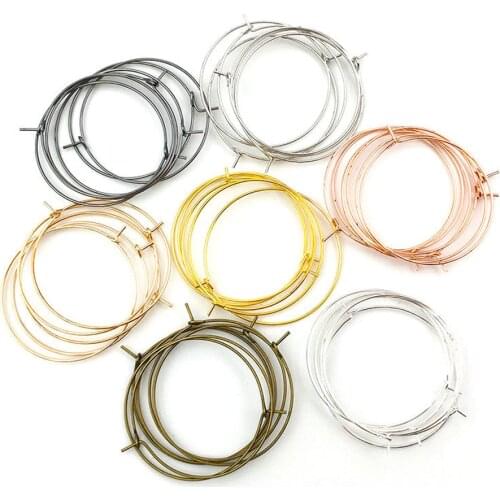 50pcs/lot 20 25 30 mm Silver Gold Hoops Earrings Big Circle Ear Wire Hoops Earrings Wires For DIY Jewelry Making Supplies