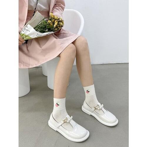 Spring And Summer New Fashion All-Match Round Toe Shallow Mouth Velcro Womens Shoes British Style Small Leather Shoes