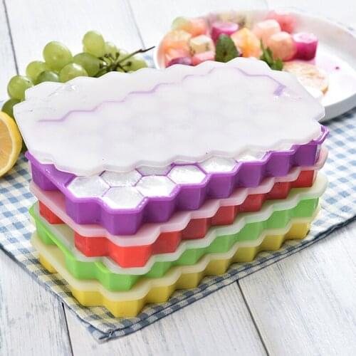 SHENHONG Ice Cube Trays Removable Lids Food Grade Honeycomb Ice Cube Mold for Whiskey 37 Cavity Silicone Dessert Chocolate Mould