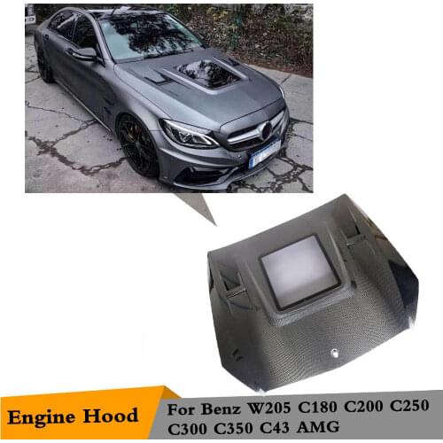 Carbon Fiber Clear Glass Front Bumper Engine Hood Vent Cover For Benz C-Class W205 C200 C250 C63 AMG Coupe 2 Door/4 Door 2015-19