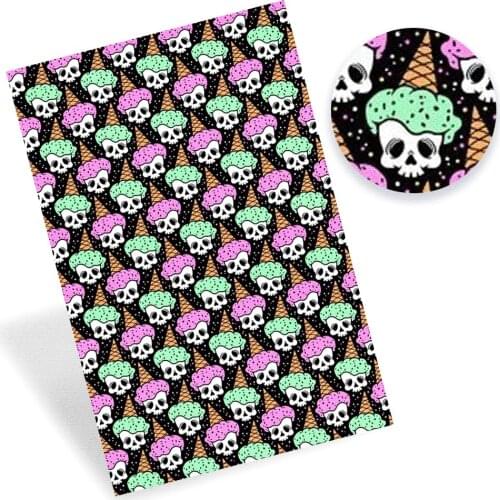 Xugar 22*30CM Synthetic Leather Fabric Sheets For Bows 0.8mm Halloween Skull Faux Leather DIY Earrings Craft Bags Home Textile