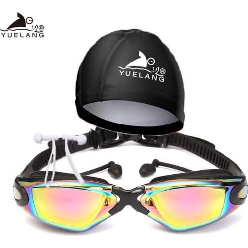 YUELANG Swimming Goggles Swimming cap earplug suit arena Durable Silicone Anti-fog Anti-UV Waterproof adult Professional