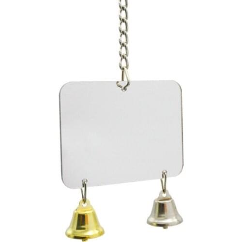 Funny Parrot Bird Mirror Cute Shape Hanging Bell Pet Playing Toy Cage Decoration