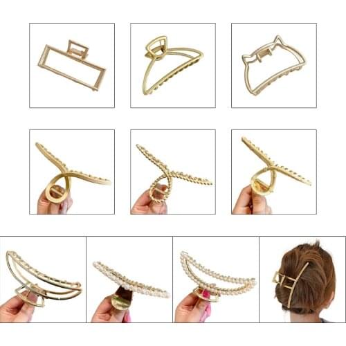 Female Korean Style Elegant Temperament Metal Back Head Hair Grab Clip Hairpin Shark Clamp Barrettes