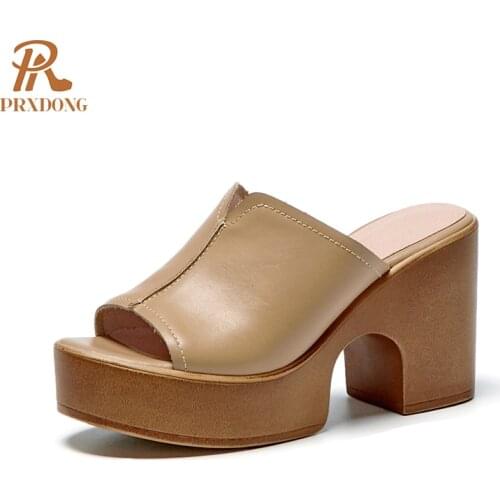2021 New Womens Summer Sandals Shoes High Heel Fashion Outerwear Shoes Genuine Leather Dress Casual Women Slippers Size 34-39