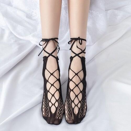Women Lace Mesh Black White Cotton Socks Lolita Style Japanese Maiden Lovely Short Socks Cosplay Anime Mesh Tights